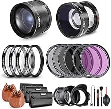 Neewer 52mm Lens and Filter Set: Wide Angle/2.2X Telephoto Additional Lens for 18mm-85mm APS-C Lens, (+1+2+4+10) Close Up Macro/ND/UV/CPL/FLD Filters for Camera Lens with ⌀52mm Thread